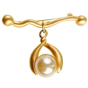 VTG Signed DHT Modernist Gold Tone Brooch w/ Large Faux Pearl Drop Dinah Taylor